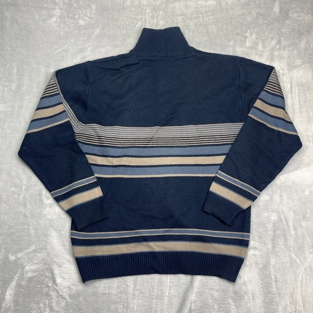 Jolly 513 Doaba Hosiery Sweater Mens Large Navy Striped Knit Long Sleeve 1/4 Zip